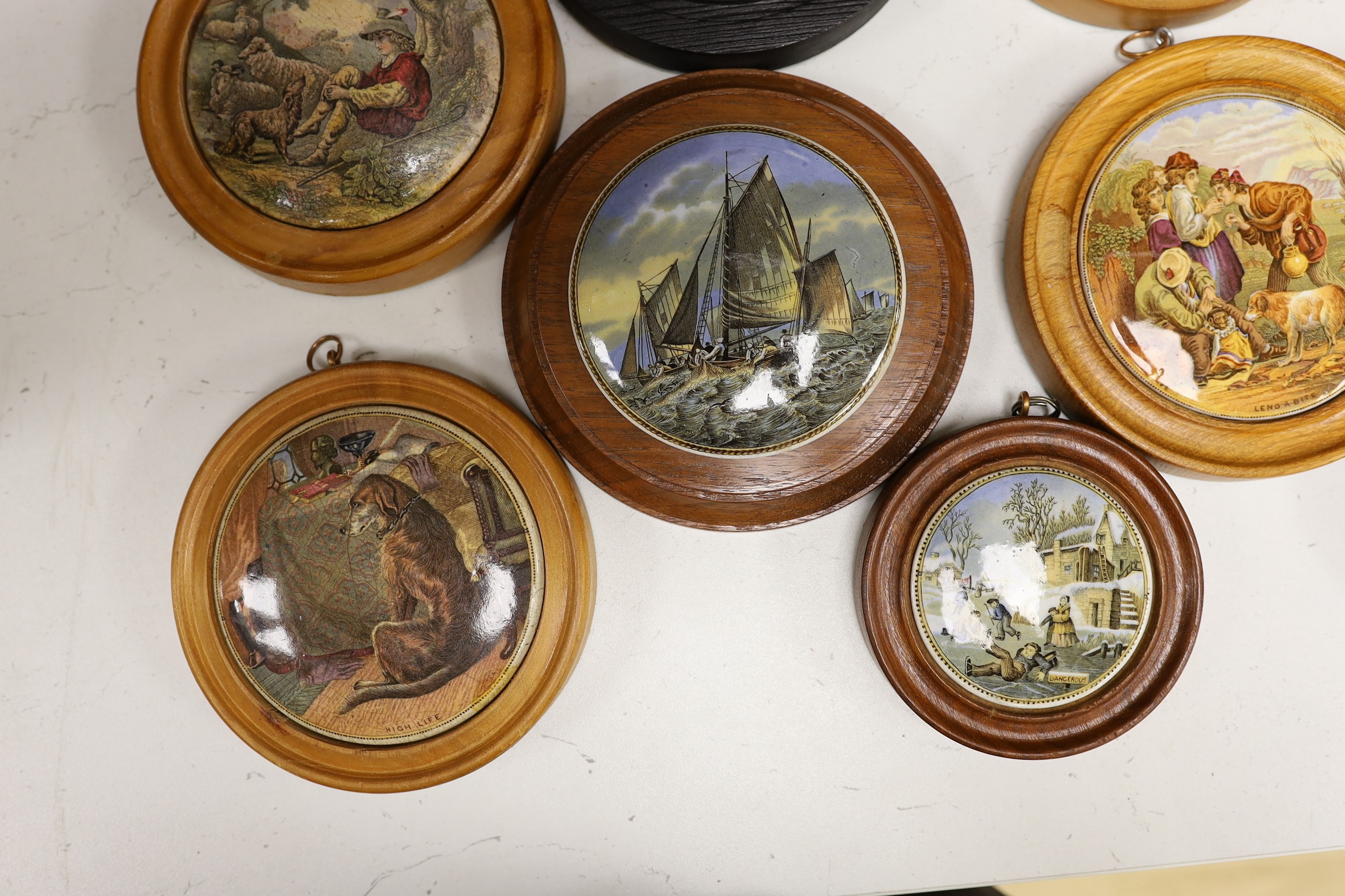 A selection of ten various Victorian pot lids